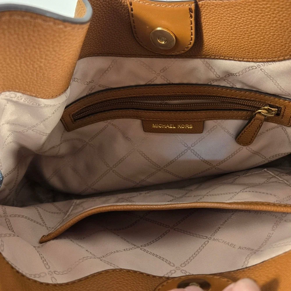 Michael Kors Grand Lrg Hobo Shoulder Bag Luggage Brwn Pebbled Leather 30S0GBOH3L
